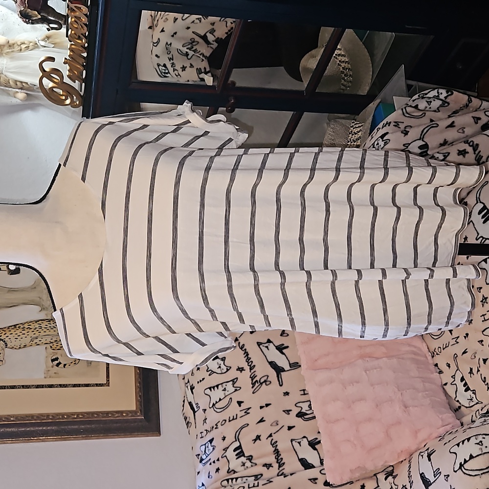 Chico's size 2 (Large/12) Blue& White Striped Hi-low Top